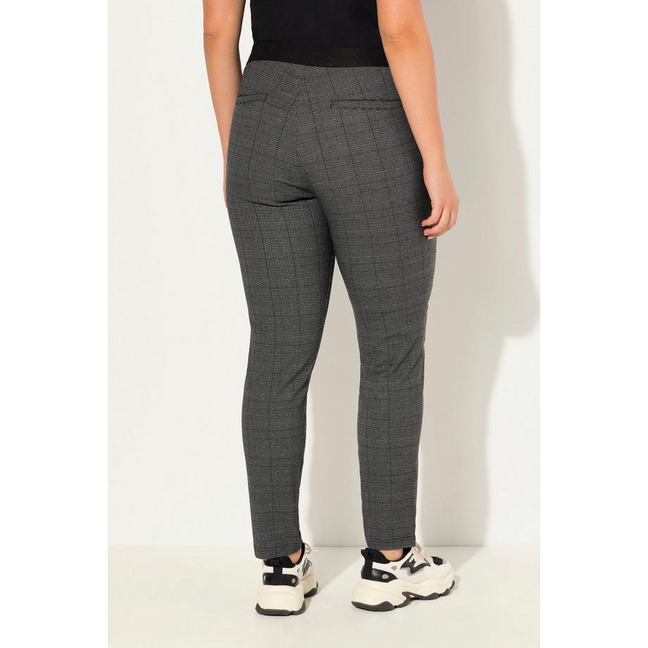 Ulla Popken Pantaloni a quadri taglio gamba conico cintura elastica tasche zip  