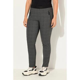 Ulla Popken  Pantalon à carreaux, coupe carotte et taille élastique, poches zippées 