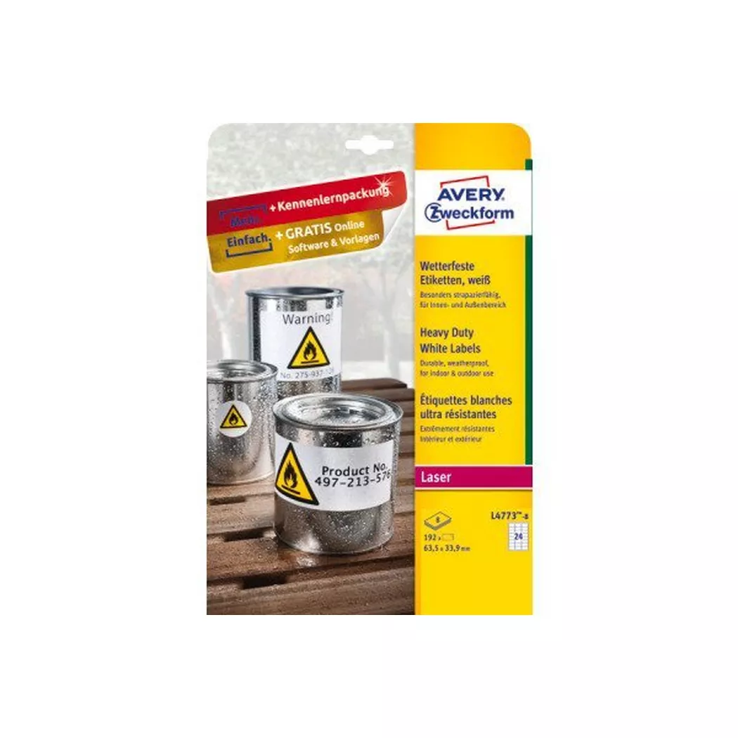 Avery-Zweckform – AVERY ZWECKFORM Etiketten Laser 63,5×33,9mm, 8 Blatt, One Size, Weiss