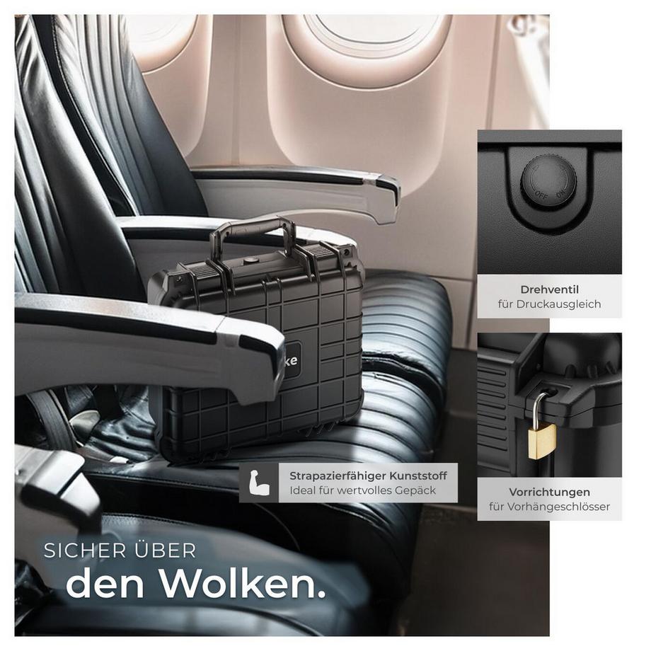 Tectake  Kamerakoffer  aus robuster Hartschale mit 3 Schaumstoffeinlagen Druckausgleichsventil 