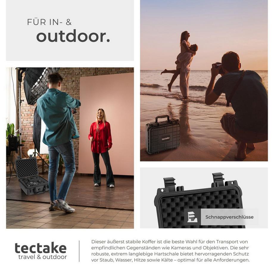 Tectake  Kamerakoffer  aus robuster Hartschale mit 3 Schaumstoffeinlagen Druckausgleichsventil 