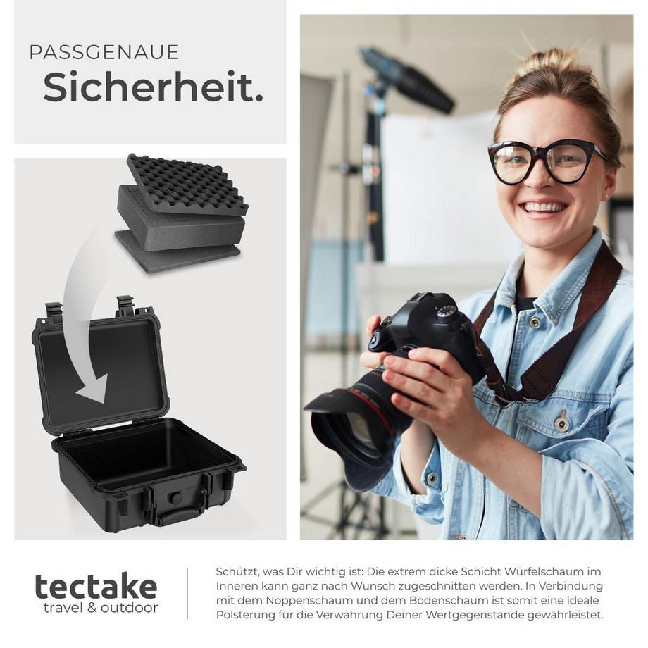 Tectake  Kamerakoffer  aus robuster Hartschale mit 3 Schaumstoffeinlagen Druckausgleichsventil 