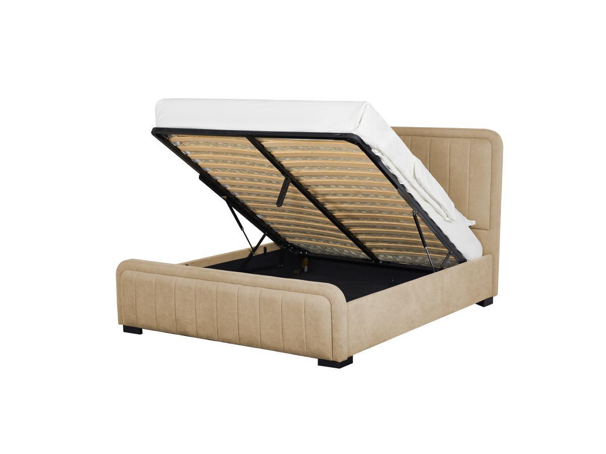 Vente-unique Bett mit Bettkasten und Kopfteil - 160 x 200 cm - Stoff - Wildleder-Optik - Beige - SERENA  