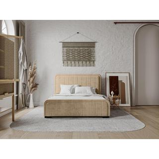 Vente-unique Bett mit Bettkasten und Kopfteil - 160 x 200 cm - Stoff - Wildleder-Optik - Beige - SERENA  