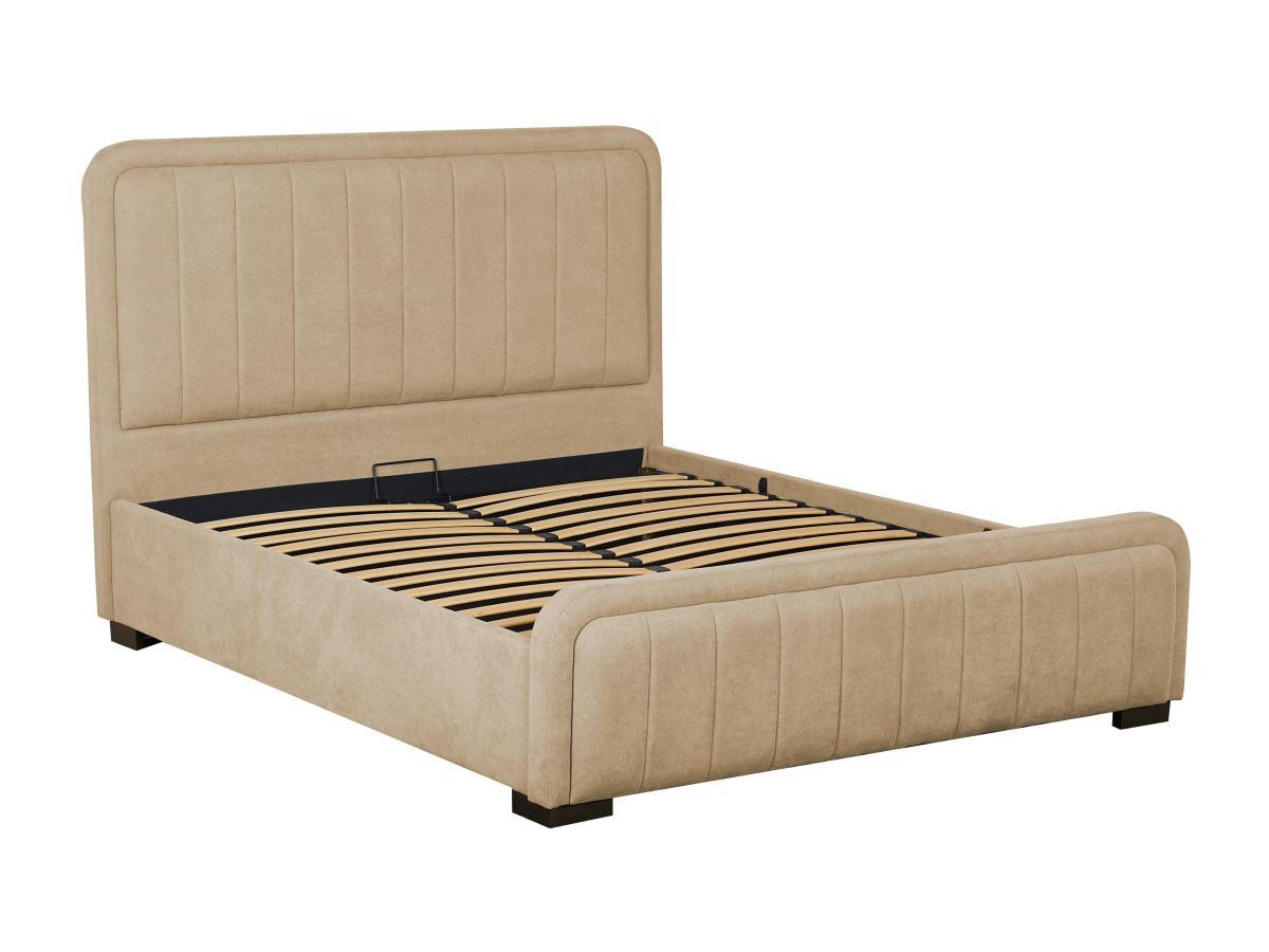 Vente-unique Bett mit Bettkasten und Kopfteil - 160 x 200 cm - Stoff - Wildleder-Optik - Beige - SERENA  