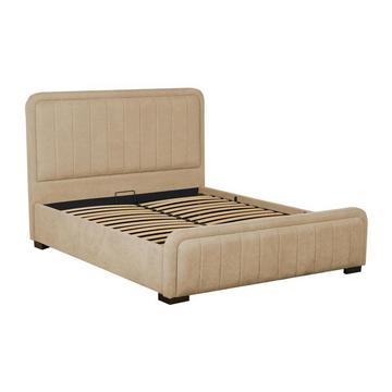 Bett mit Bettkasten und Kopfteil - 160 x 200 cm - Stoff - Wildleder-Optik - Beige - SERENA