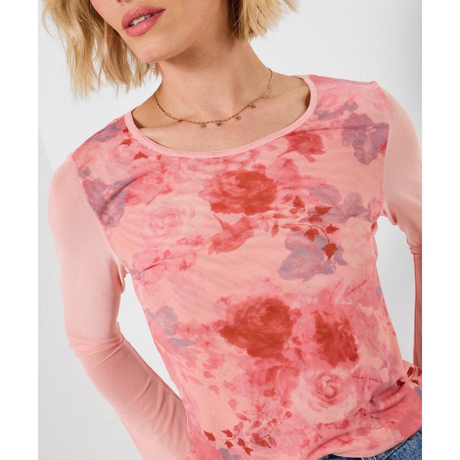 Joe Browns Top a Maniche Lunghe in Rete con Motivo a Rose  