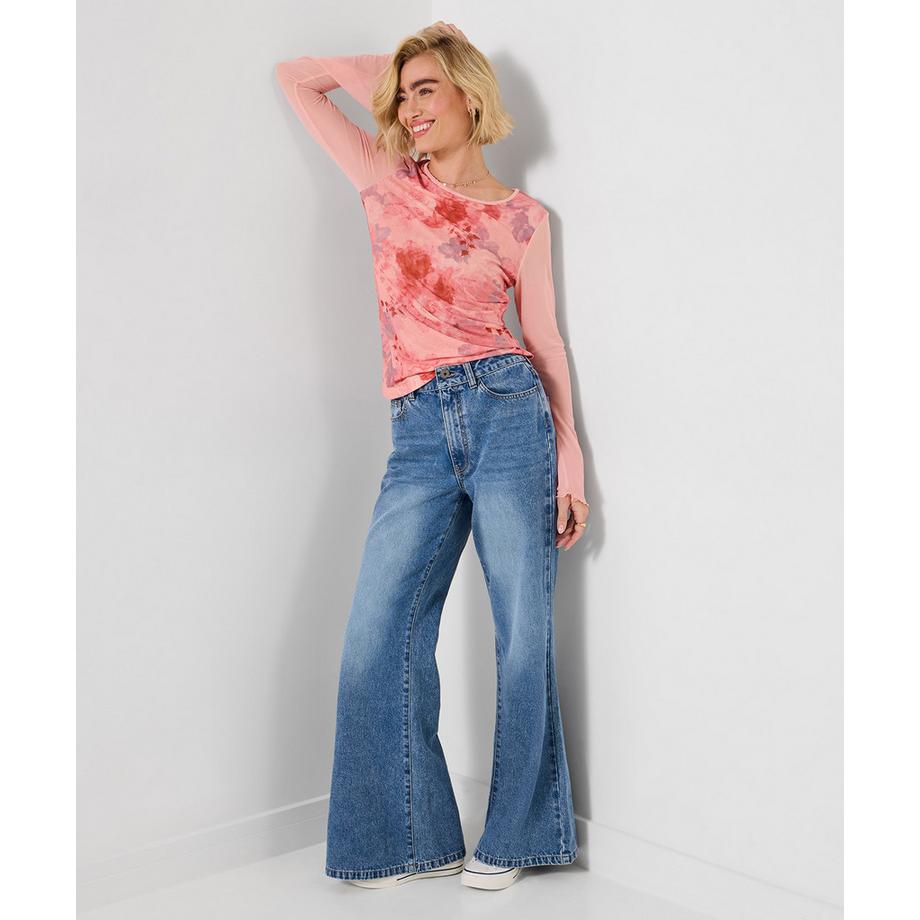 Joe Browns Top a Maniche Lunghe in Rete con Motivo a Rose  
