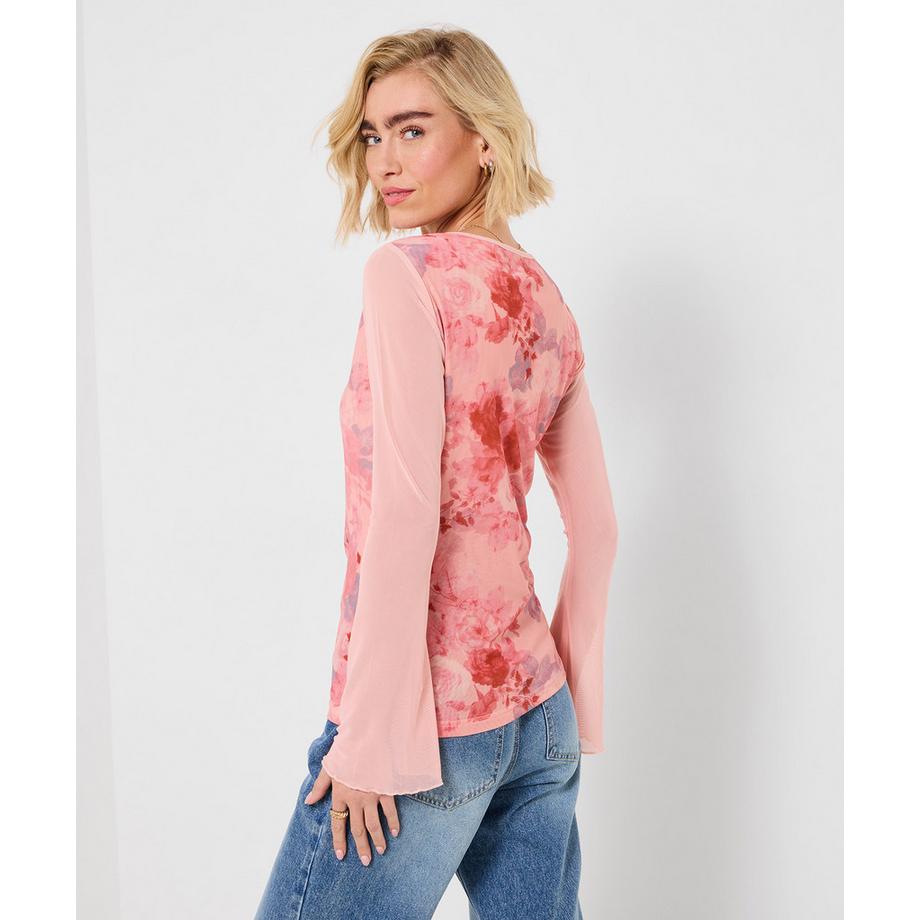 Joe Browns Top a Maniche Lunghe in Rete con Motivo a Rose  