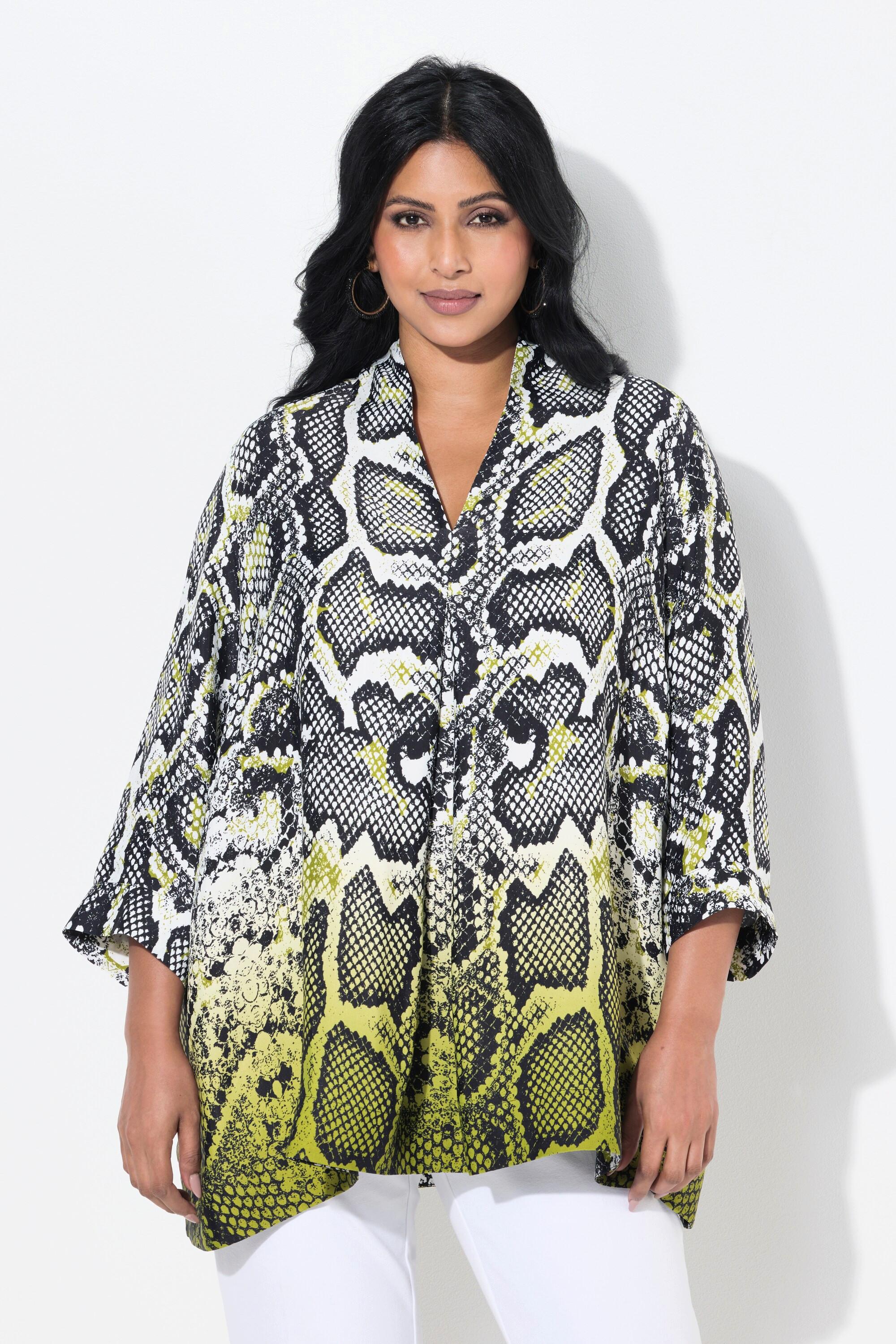 Ulla Popken Tunica Design Pitonato Scollo Montante Maniche 3/4  