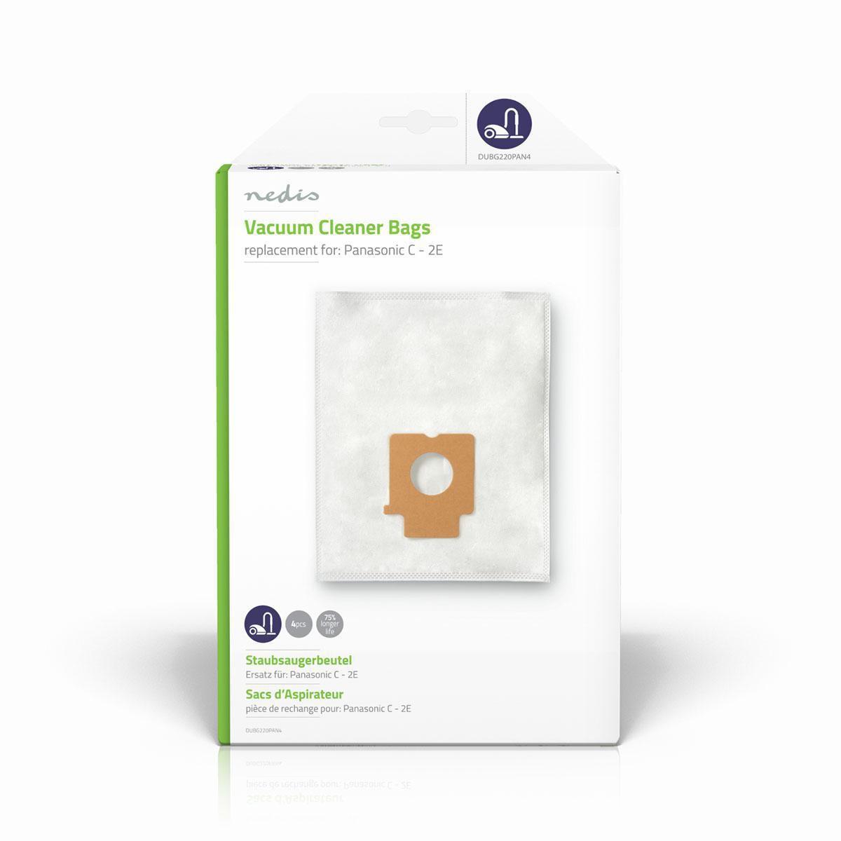 Nedis Staubsaugerbeutel | 4 Stk. | Kunststoff | Meist verkauft für: Panasonic C - 2E | Weiß  