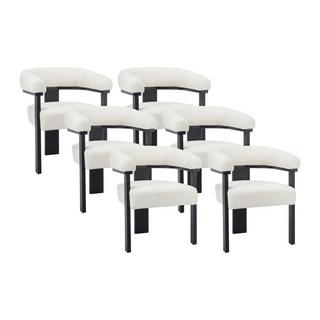 PASCAL MORABITO Lot de 6 chaises avec accoudoirs en tissu bouclette et bois d'hévéa - Blanc et noir - LIVELIA de Pascal MORABITO  