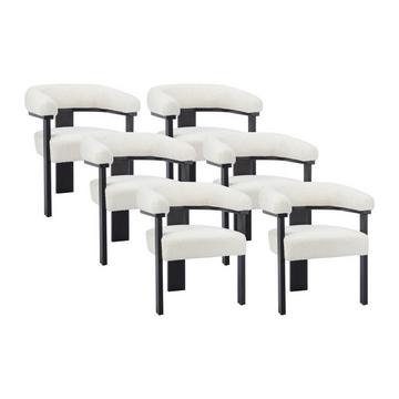 Lot de 6 chaises avec accoudoirs en tissu bouclette et bois d'hévéa - Blanc et noir - LIVELIA de Pascal MORABITO