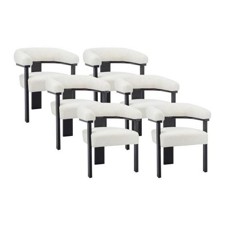 PASCAL MORABITO Lot de 6 chaises avec accoudoirs en tissu bouclette et bois d'hévéa - Blanc et noir - LIVELIA de Pascal MORABITO  