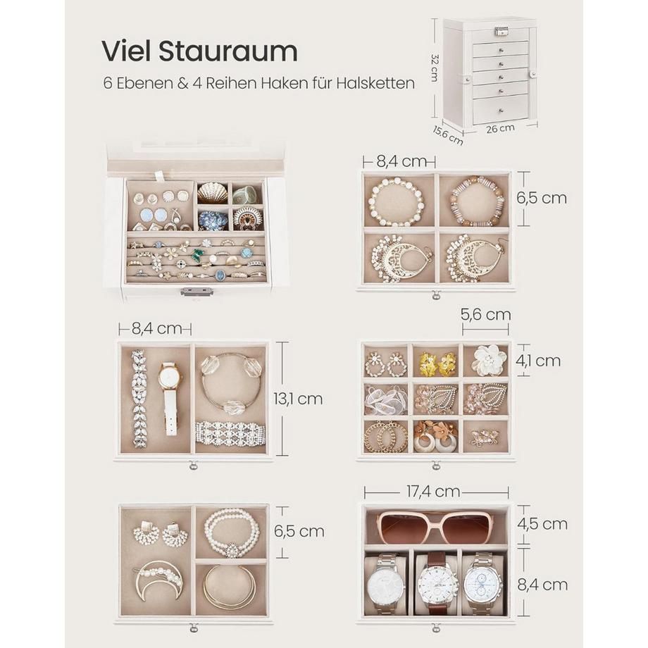 Songmics  Schmuckkasten Schmuckschatulle mit 6 Ebenen 