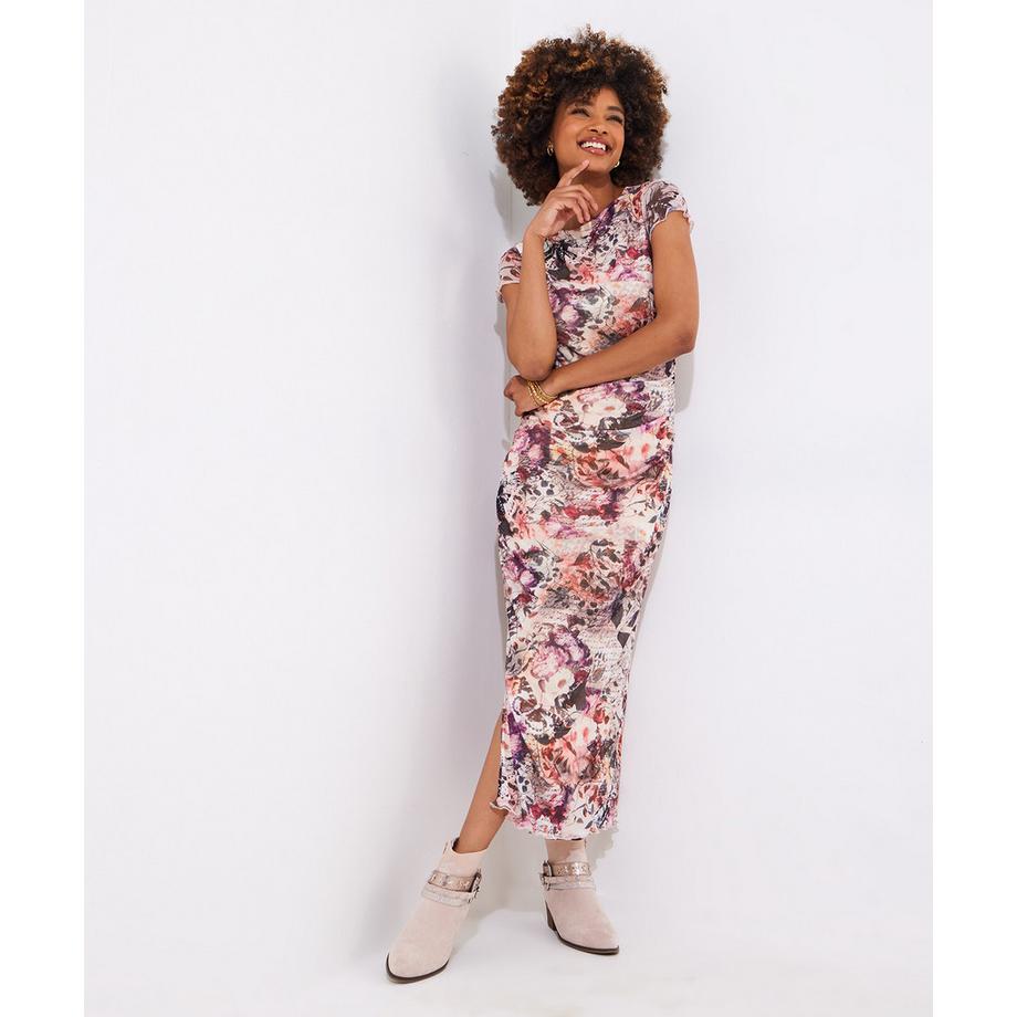 Joe Browns Abito Lungo Floreale Rosa con Spacco  