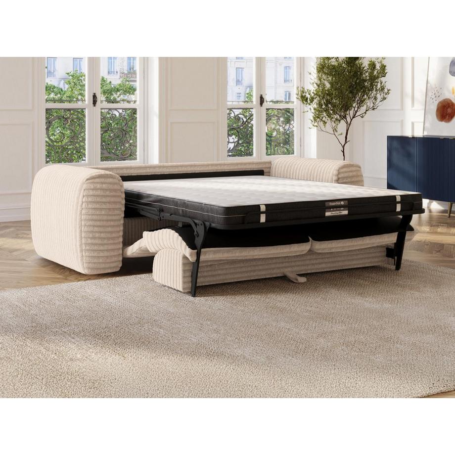 Vente-unique Canapé 3 places convertible express en velours côtelé grosses côtes beige POGNIA  