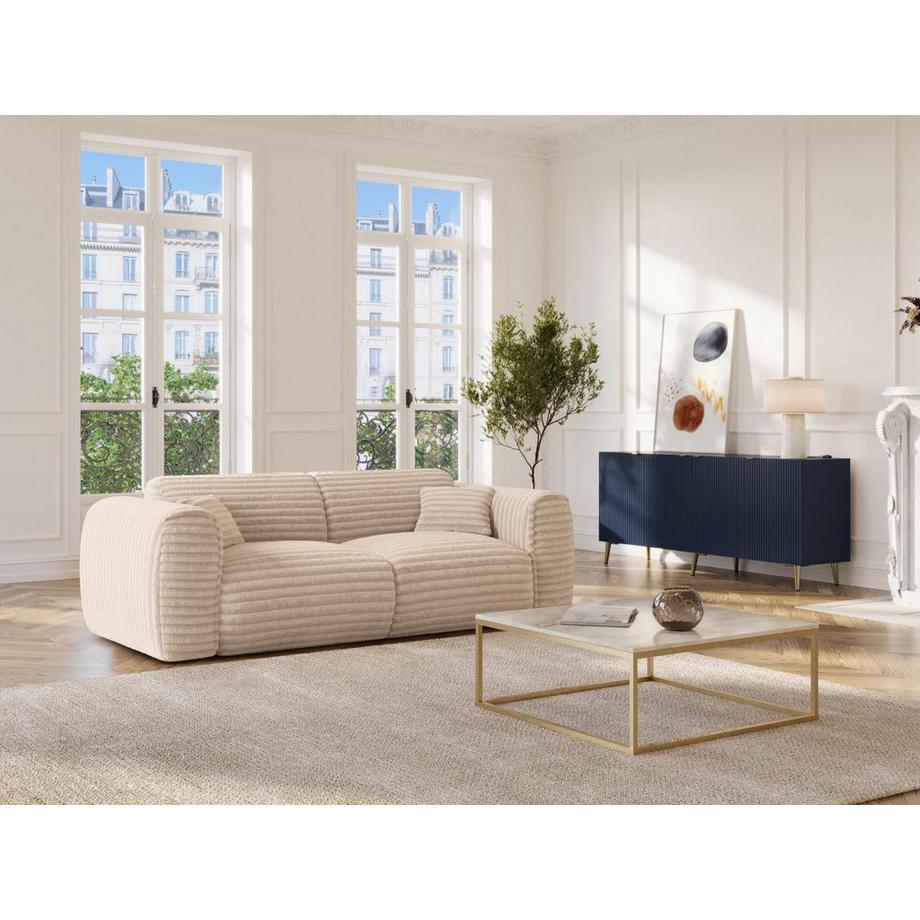 Vente-unique Canapé 3 places convertible express en velours côtelé grosses côtes beige POGNIA  