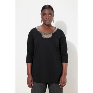 Ulla Popken  Shirt, Perlenstickerei, A-Linie, Rundhals, 3/4-Arm 