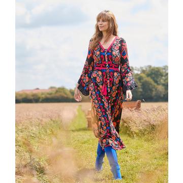 Boho-Maxikleid mit durchgehender Knopfleiste