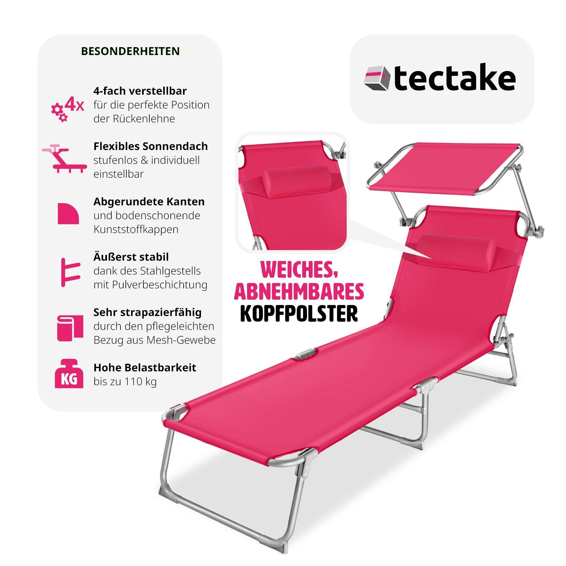 Tectake 2er Set Gartenliege stufenlos verstellbares Sonnendach  