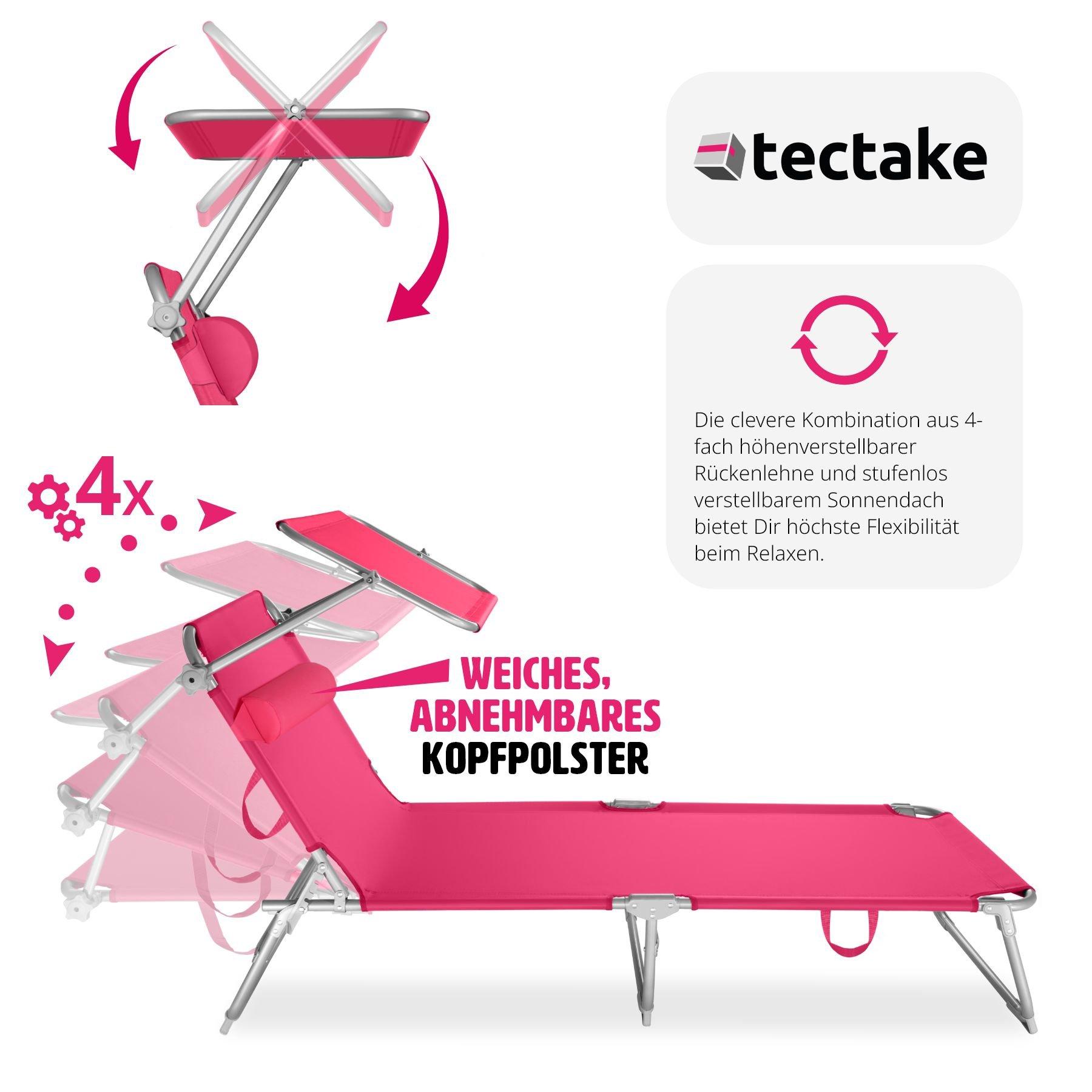 Tectake 2er Set Gartenliege stufenlos verstellbares Sonnendach  