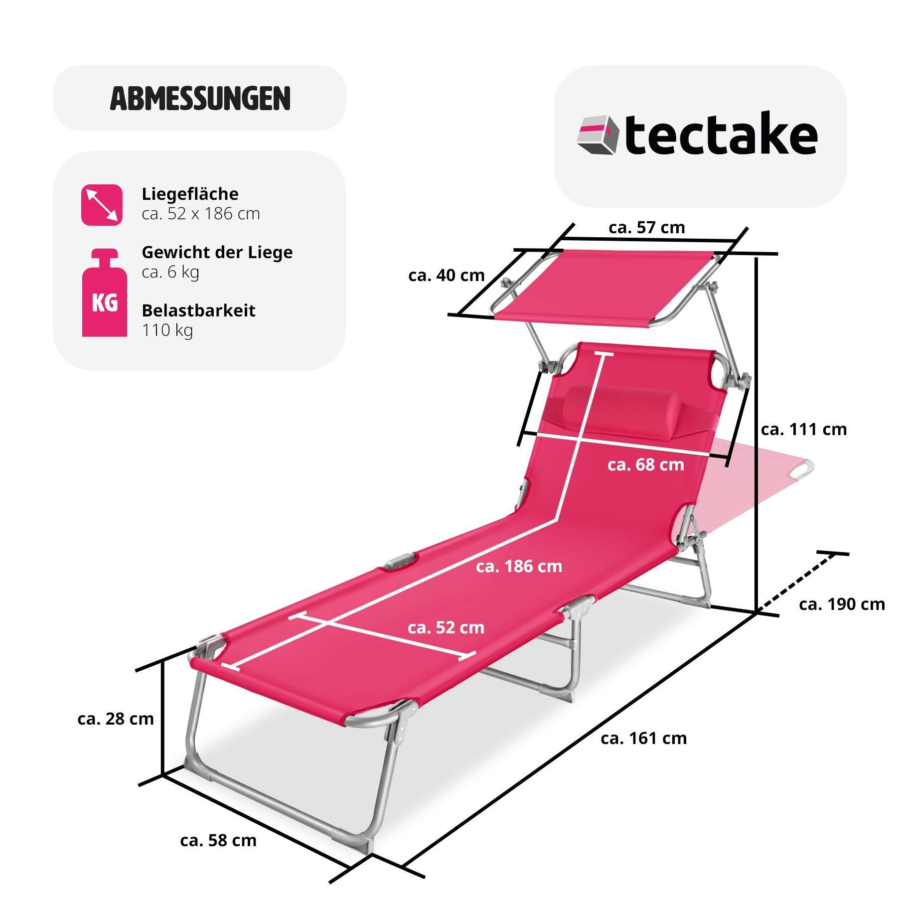 Tectake 2er Set Gartenliege stufenlos verstellbares Sonnendach  