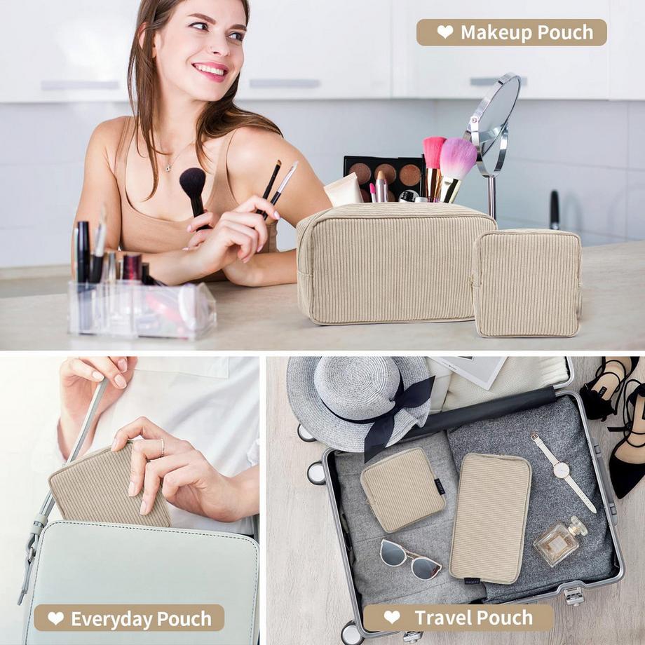 Only-bags.store  Kleine Schminktasche für die Handtasche, Kordschminktasche mit Fächern Reise-Schminktasche 