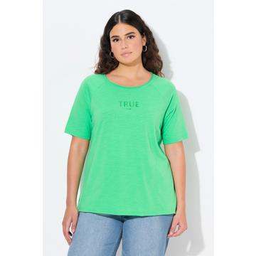 Maglia con righe, scollo a girocollo, mezze maniche e orli non rifiniti