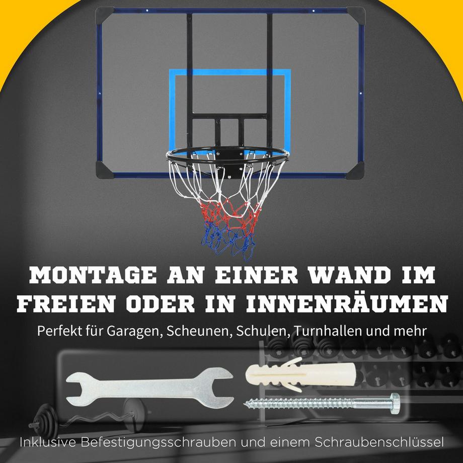 Northio  Basketballkorb Basketballbrett Mit Korb Und Netz, Wandmontage Für Outdoor, Stahl, 113 X 61 X 73 Cm 