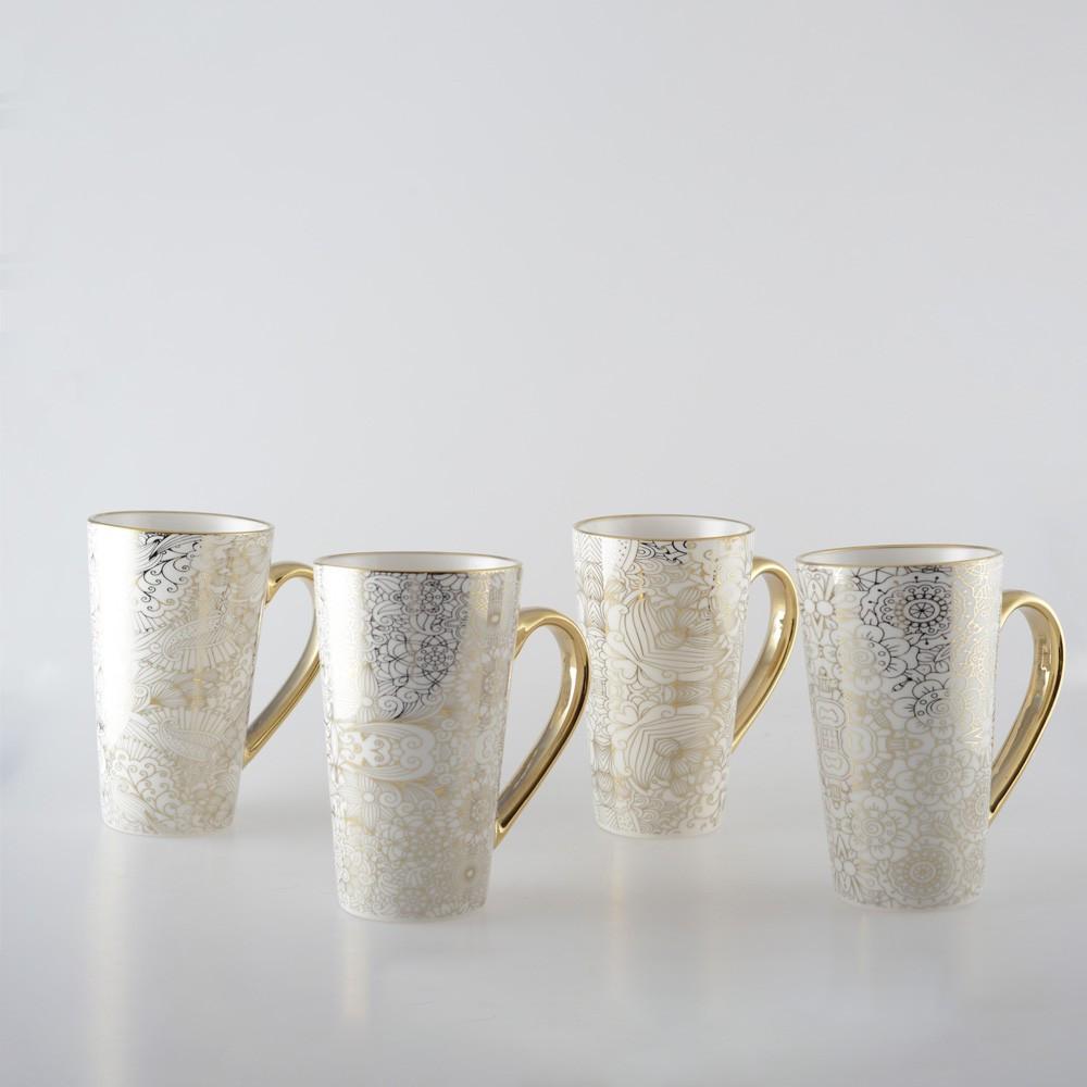 Aulica MUGS BLANC DESIGN ABSTRAIT - LOT DE 4  