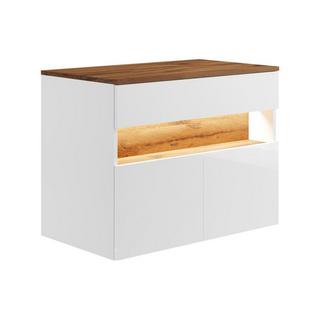 Vente-unique Waschbeckenunterschrank hängend mit Aufsatzplatte - mit LED-Beleuchtung - Weiß & Holzfarben dunkel - 80 cm - POZEGA  