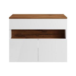 Vente-unique Waschbeckenunterschrank hängend mit Aufsatzplatte - mit LED-Beleuchtung - Weiß & Holzfarben dunkel - 80 cm - POZEGA  