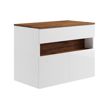 Mobile sotto lavabo sospeso a LED con piano Bianco e Naturale scuro L80 cm POZEGA