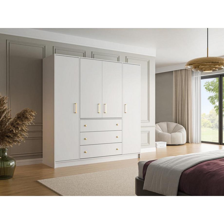Vente-unique Armoire 4 portes et 3 tiroirs - L196 cm - Blanc - LIZANDRO  