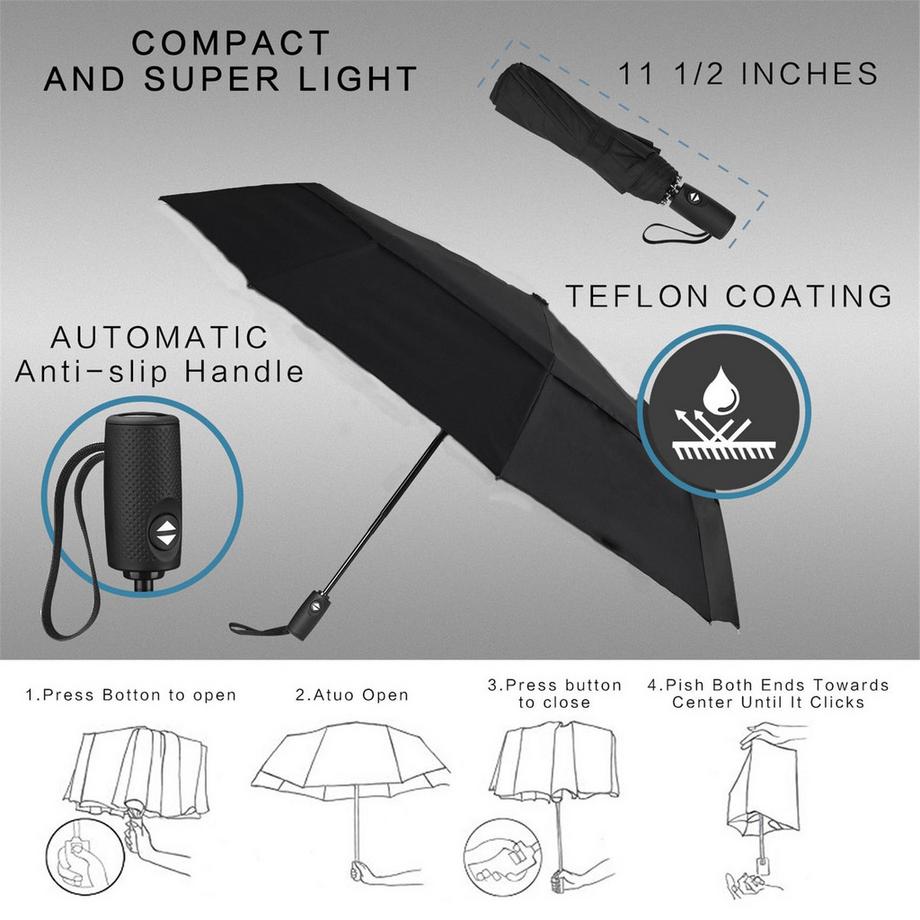 Alopini  Regenschirm großer sturmsicherer 2-Personen-Reiseschirm winddichter Taschenschirm öffnen-schließen Automatikschirm 