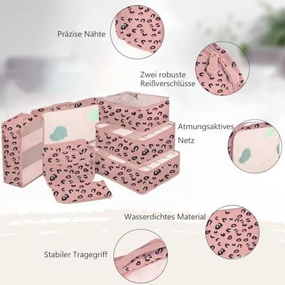 Only-bags.store Set da 10 Cubi da Imballaggio da Viaggio Stampa Leopardo  