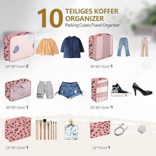 Only-bags.store  10-teilige Kofferorganisatoren, Packwürfel für Reisen und Urlaub, Reiseorganisator mit Kosmetiktasche, Schuhsack, Kofferorganisator-Set für die Aufbewahrung zu Hause (10 Leoparden-Muster) 