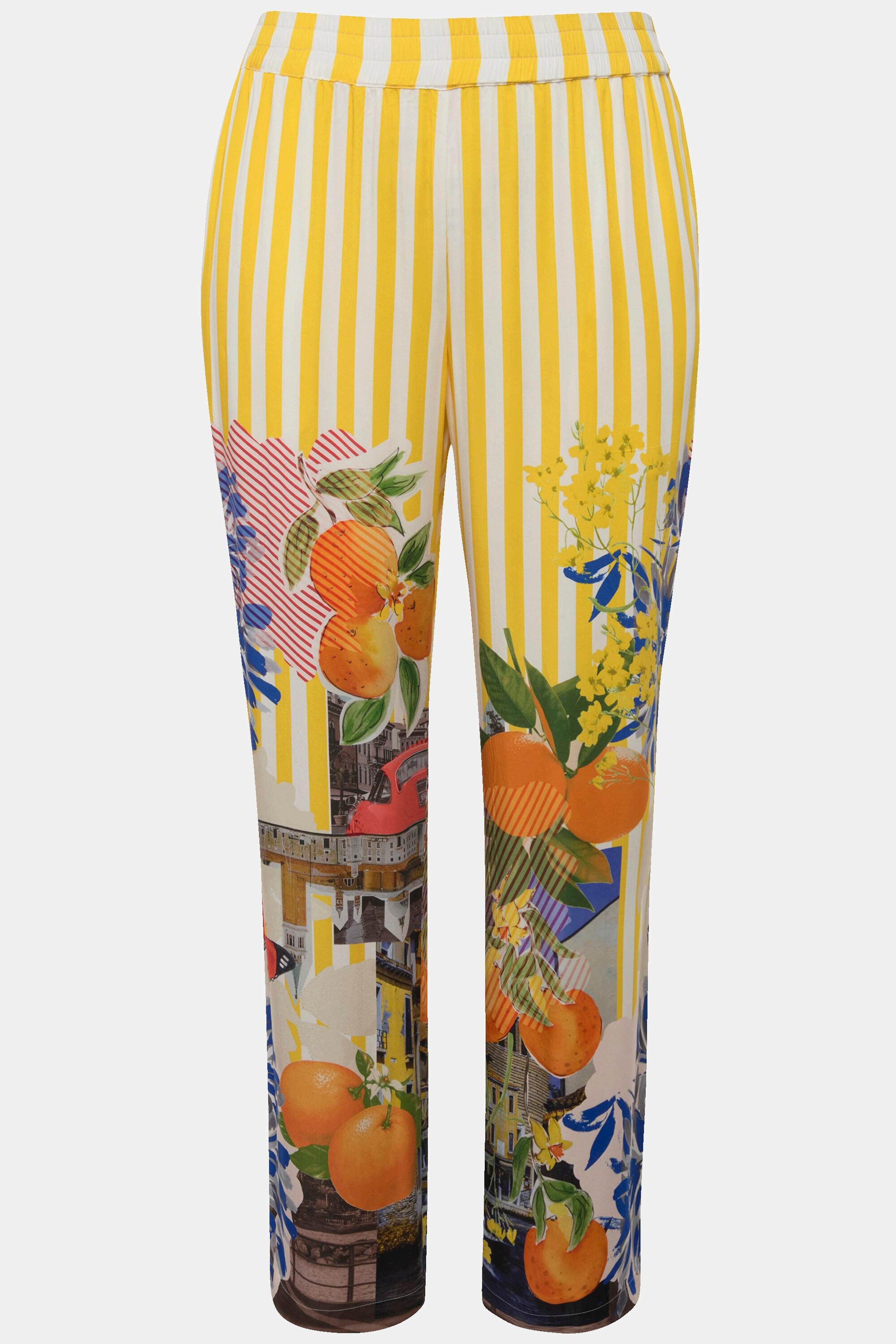 Ulla Popken  Pantalon à rayures et motif oranges, jambe large et taille confortable 