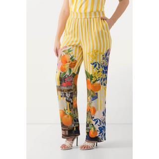 Ulla Popken  Pantalon à rayures et motif oranges, jambe large et taille confortable 