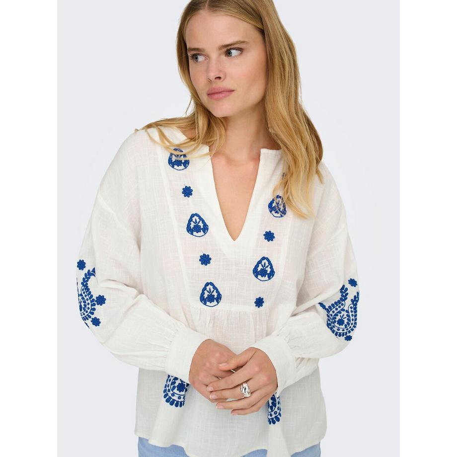 ONLY Langärmelige bestickte Bluse  