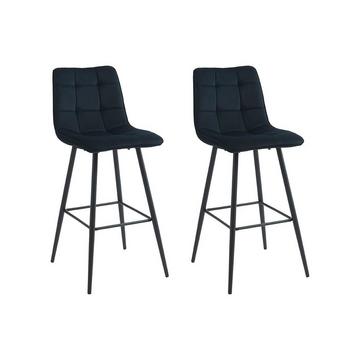 Lot de 2 tabourets de bar matelassé en velours et métal - Noir - OLLUA