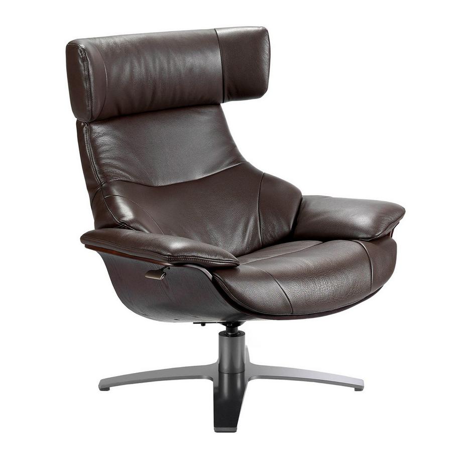ANGEL CERDA Fauteuil inclinable pivotant en cuir marron chocolat  