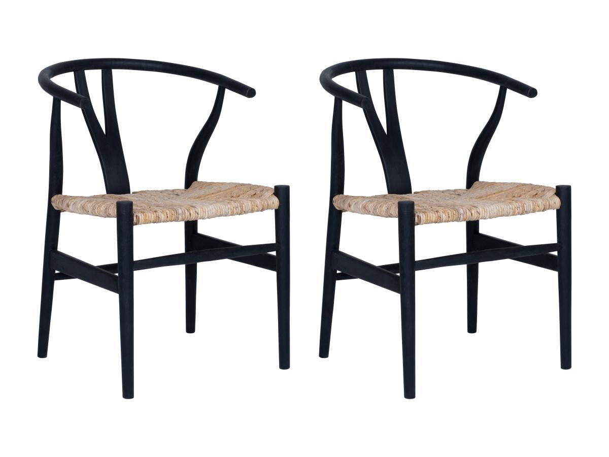 Vente-unique Lot de 2 chaises en teck et paille - Noir et Naturel - POGIANA  