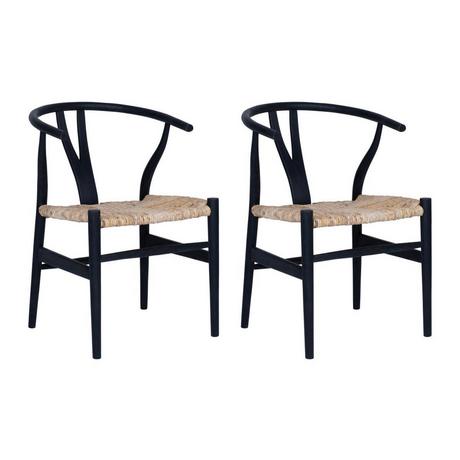 Vente-unique Lot de 2 chaises en teck et paille - Noir et Naturel - POGIANA  