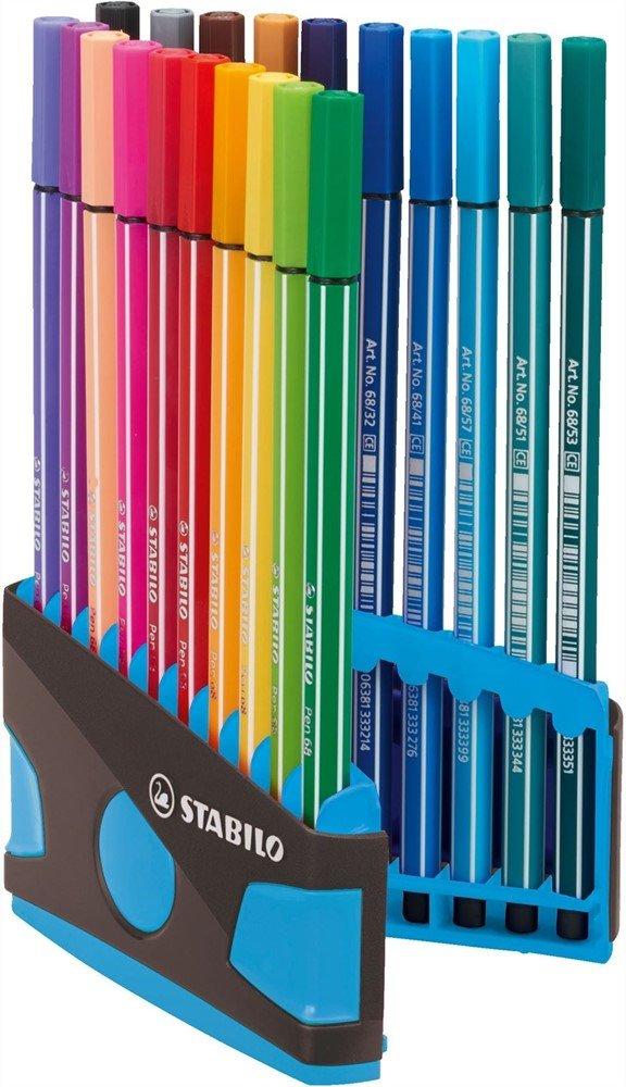 STABILO STABILO Pen 68 - stylo feutre premium - ColorParade - anthracite/bleu clair - avec 20 couleurs  