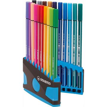 STABILO Pen 68 - stylo feutre premium - ColorParade - anthracite/bleu clair - avec 20 couleurs