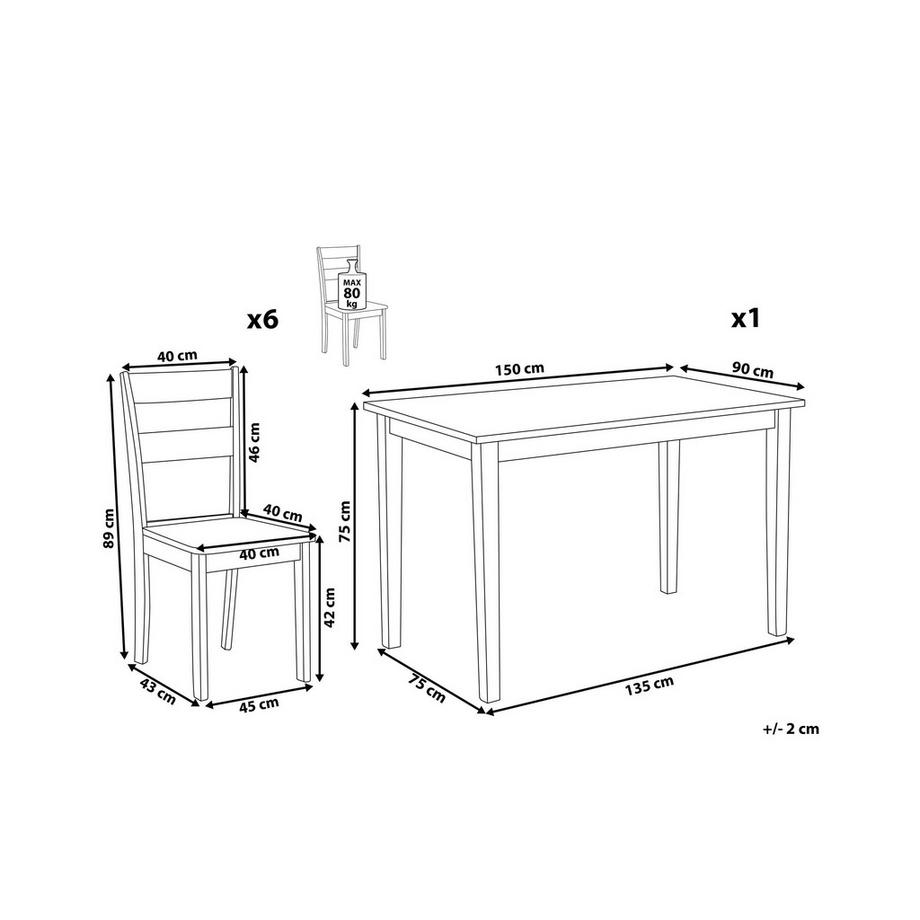 Beliani Set da pranzo en Legno di caucciù Classico GEORGIA  