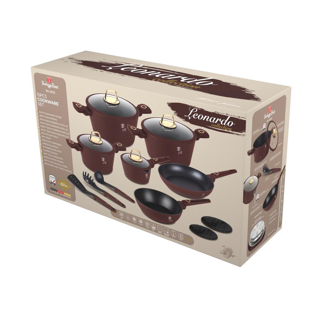 Berlinger Haus Set de 15 ustensiles de cuisine mat bordeaux Leonardo Collection  