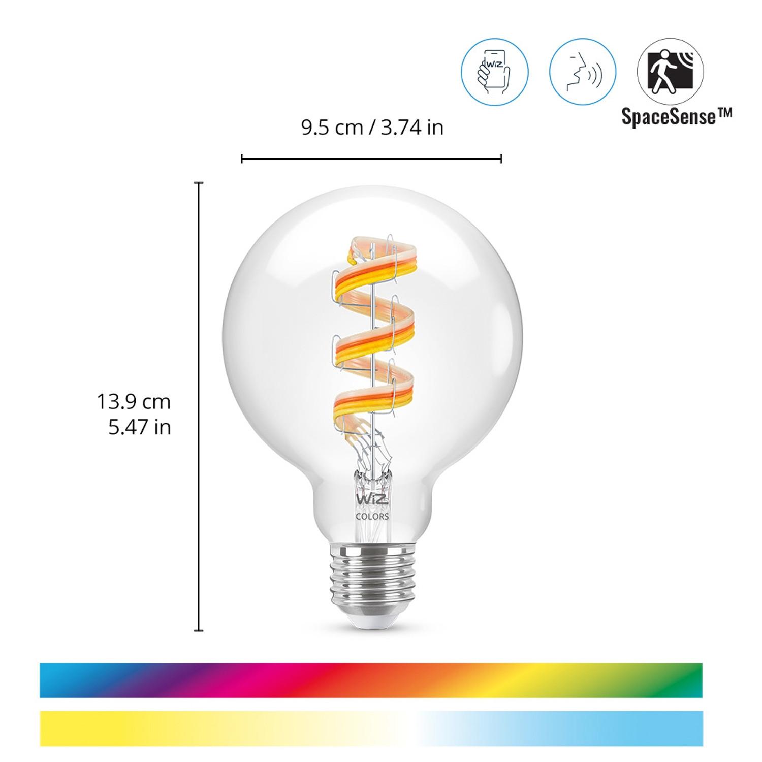 WIZ WiFi Smart LED E27 G95 40W Filamentfarbe + Warm-Kaltweiß 470lm  